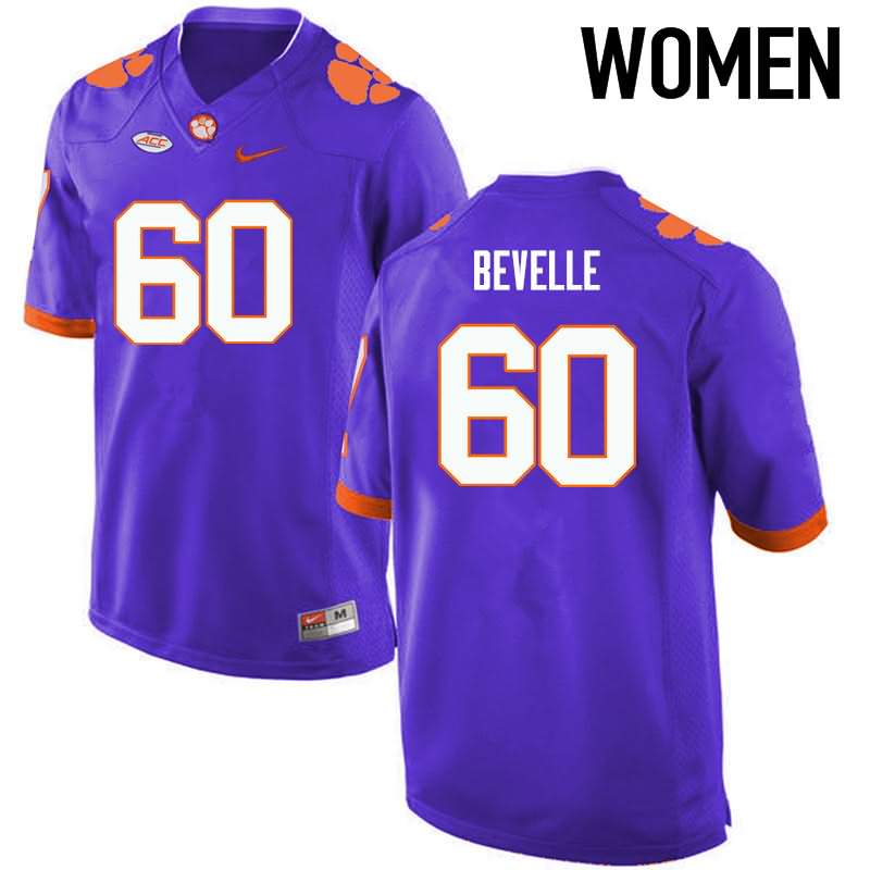Women's Clemson Tigers Kelby Bevelle #60 Colloge Purple NCAA Game Football Jersey Real TPJ31N0D