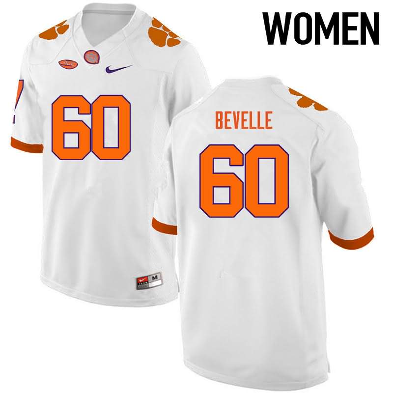 Women's Clemson Tigers Kelby Bevelle #60 Colloge White NCAA Game Football Jersey Supply WGX86N8Q