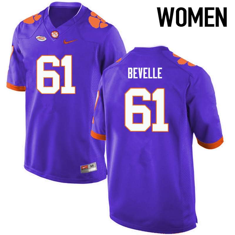 Women's Clemson Tigers Kaleb Bevelle #61 Colloge Purple NCAA Elite Football Jersey Increasing XSH27N2G