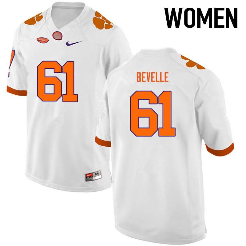 Women's Clemson Tigers Kaleb Bevelle #61 Colloge White NCAA Game Football Jersey Colors UUB77N0P