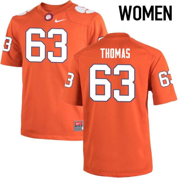 Women's Clemson Tigers Brandon Thomas #63 Colloge Orange NCAA Game Football Jersey Damping BFL52N2Z