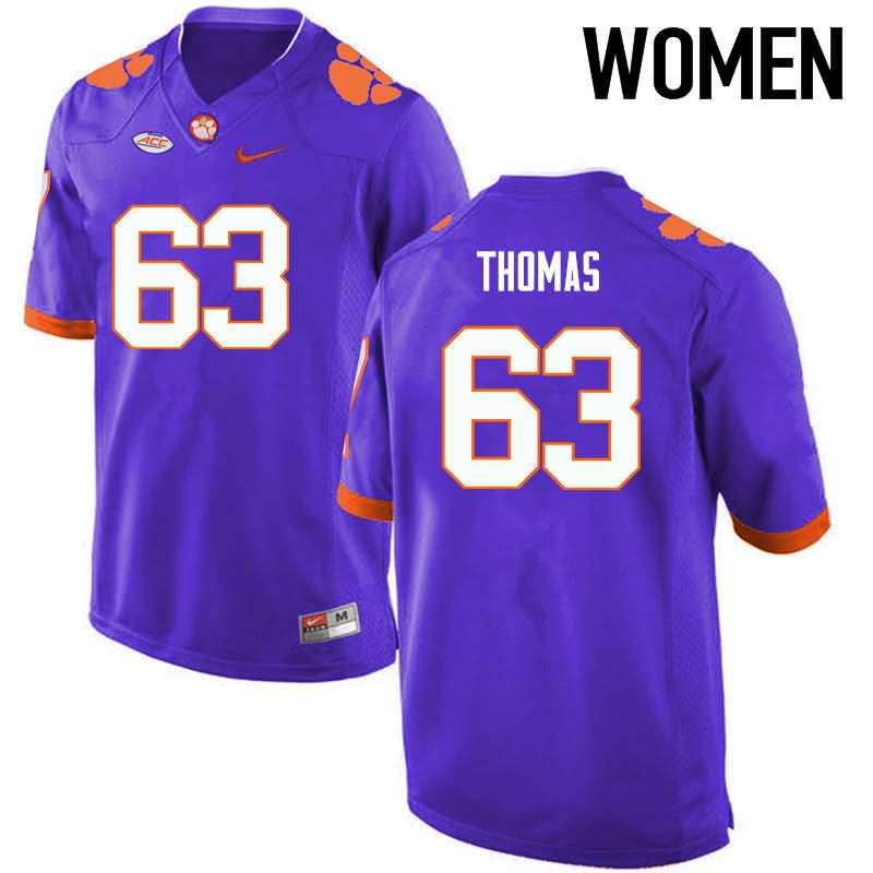 Women's Clemson Tigers Brandon Thomas #63 Colloge Purple NCAA Elite Football Jersey Stock DXH87N1L