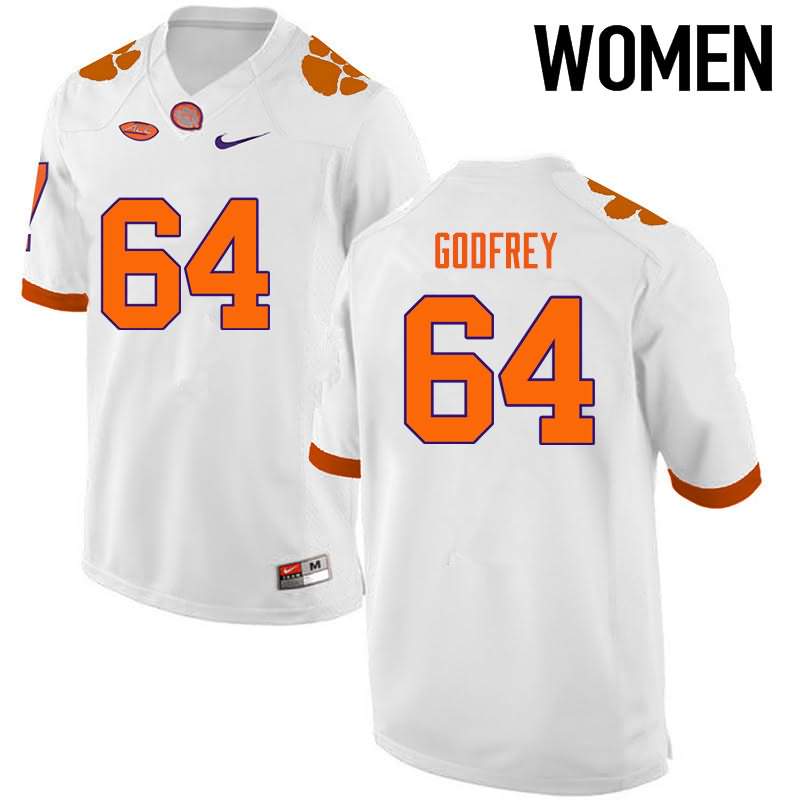 Women's Clemson Tigers Pat Godfrey #64 Colloge White NCAA Game Football Jersey Trade SWY61N7R