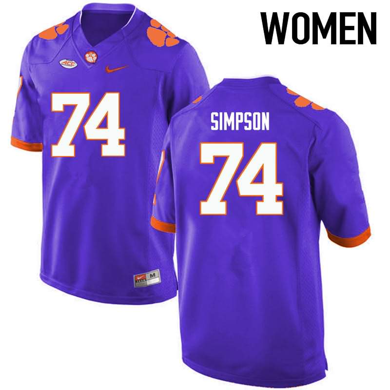 Women's Clemson Tigers John Simpson #74 Colloge Purple NCAA Game Football Jersey Limited MQF44N2F