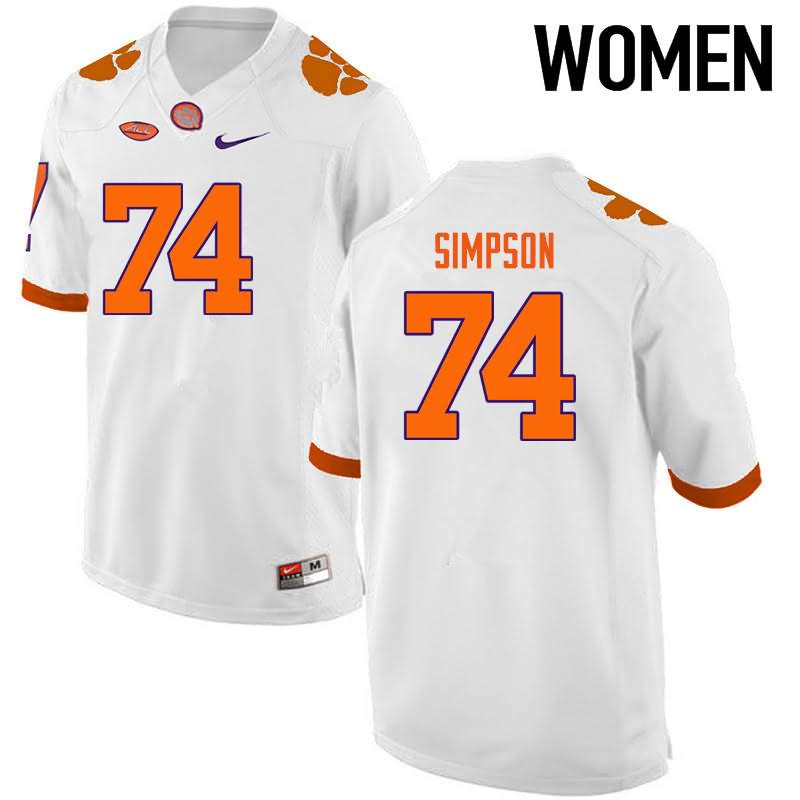 Women's Clemson Tigers John Simpson #74 Colloge White NCAA Elite Football Jersey January FCD77N0W