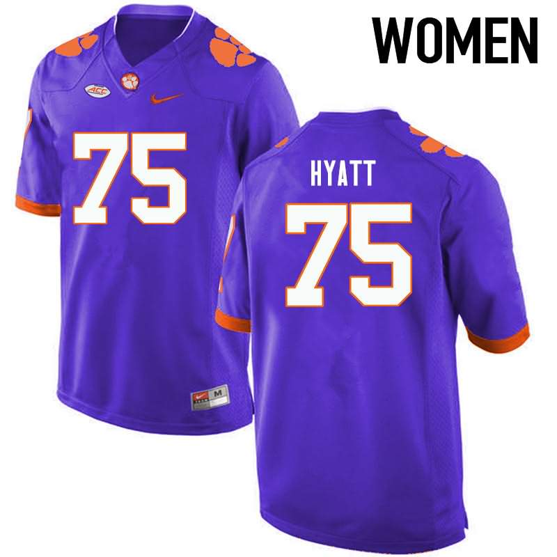 Women's Clemson Tigers Mitch Hyatt #75 Colloge Purple NCAA Game Football Jersey November WGG12N4B