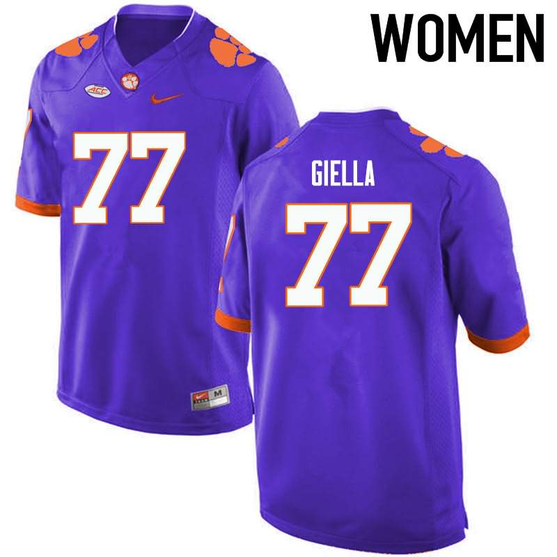 Women's Clemson Tigers Zach Giella #77 Colloge Purple NCAA Game Football Jersey Holiday EBC12N1Z