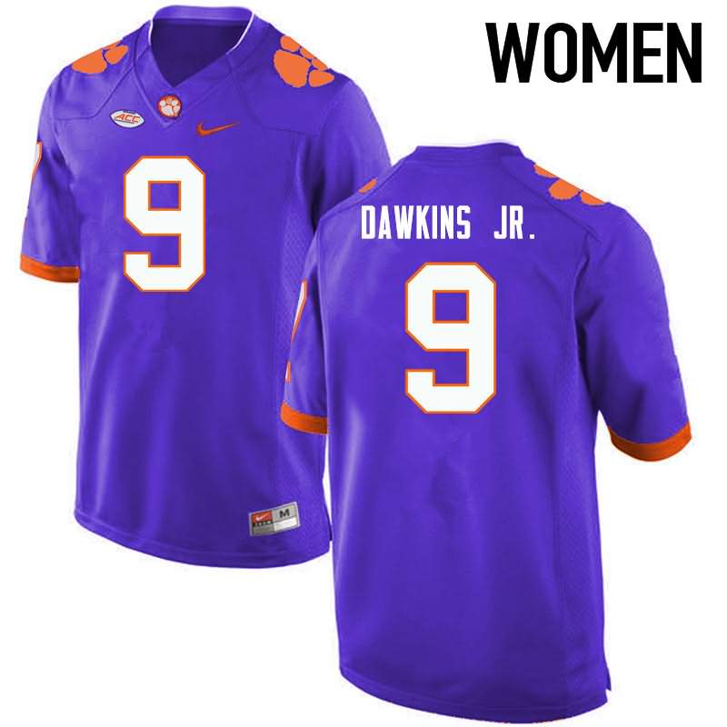 Women's Clemson Tigers Brian Dawkins Jr. #9 Colloge Purple NCAA Game Football Jersey Damping DQX64N8J