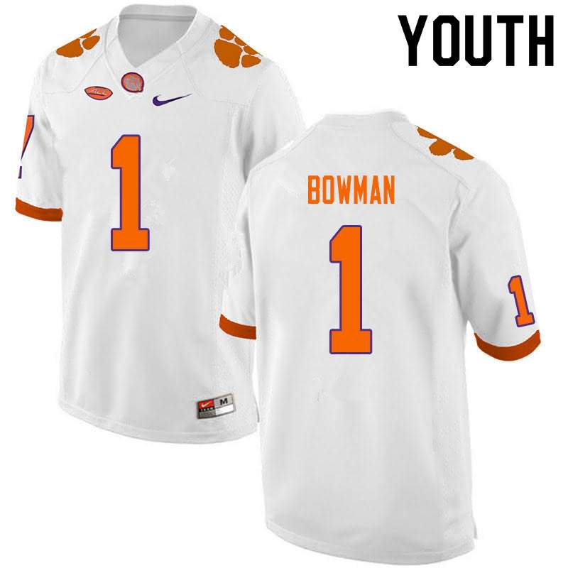 Youth Clemson Tigers Demarkcus Bowman #1 Colloge White NCAA Game Football Jersey Authentic VLN31N3H