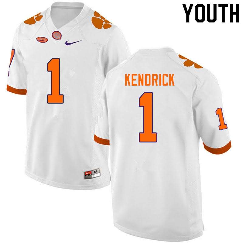 Youth Clemson Tigers Derion Kendrick #1 Colloge White NCAA Elite Football Jersey ventilation MQX75N6W