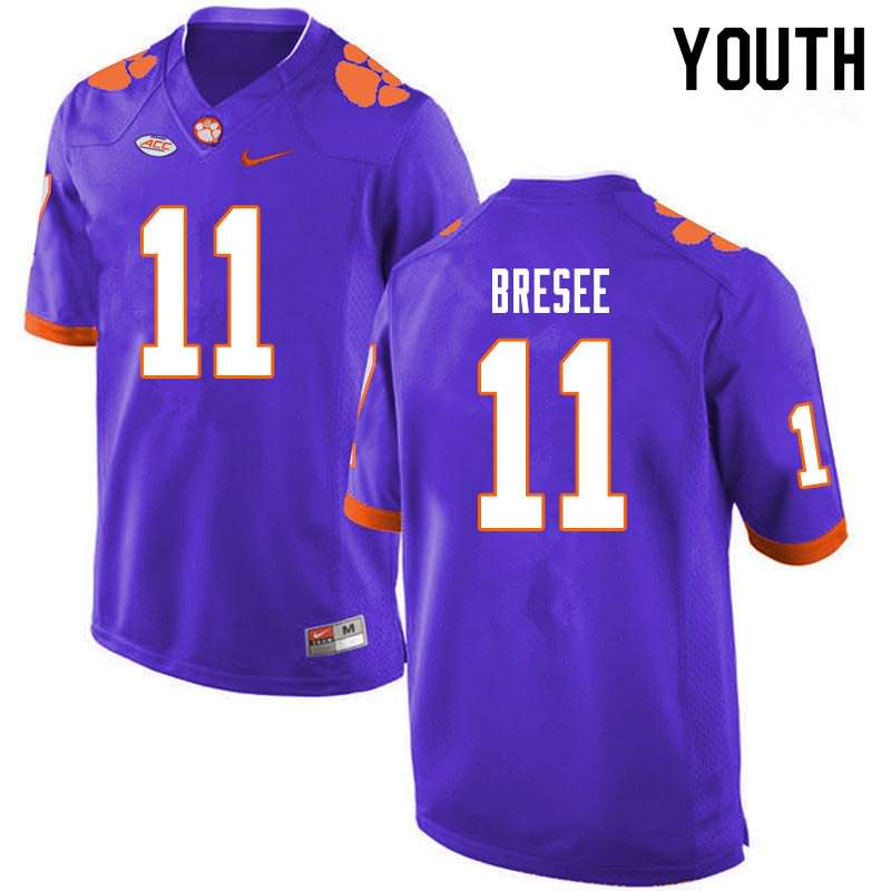 Youth Clemson Tigers Bryan Bresee #11 Colloge Purple NCAA Game Football Jersey Super Deals IJE73N0X
