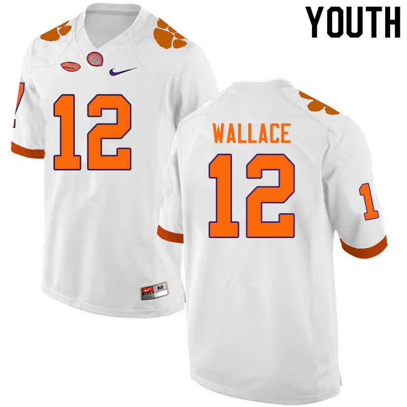 Youth Clemson Tigers K'Von Wallace #12 Colloge White NCAA Game Football Jersey Real MYY32N0C