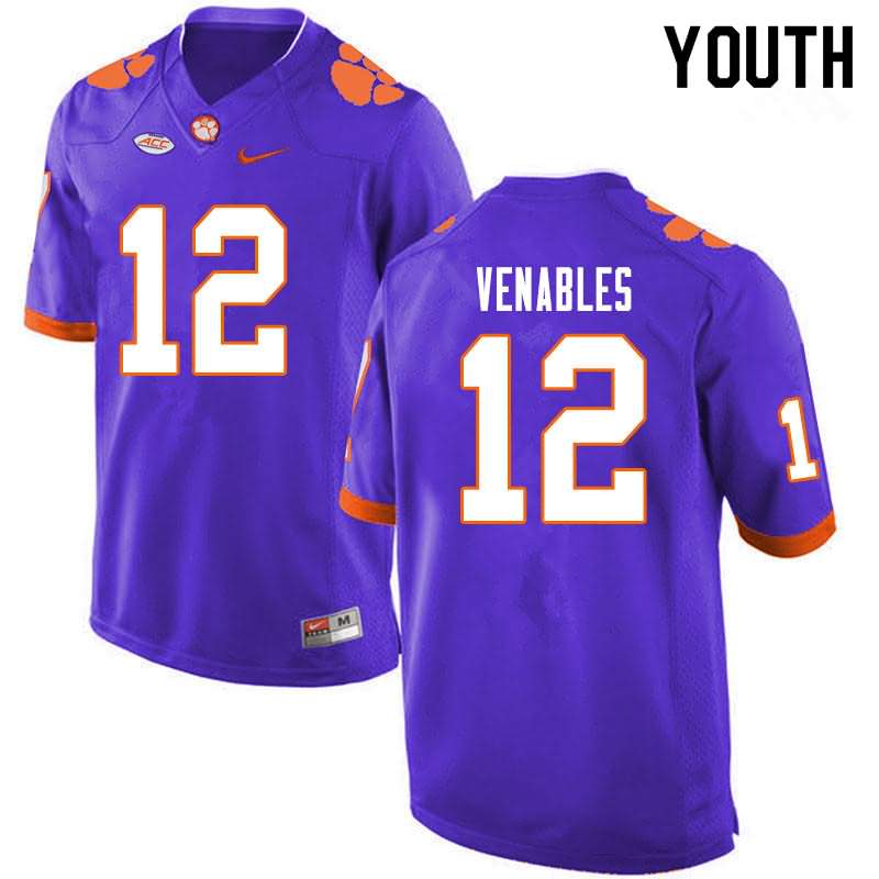 Youth Clemson Tigers Tyler Venables #12 Colloge Purple NCAA Game Football Jersey Damping KRJ43N8O