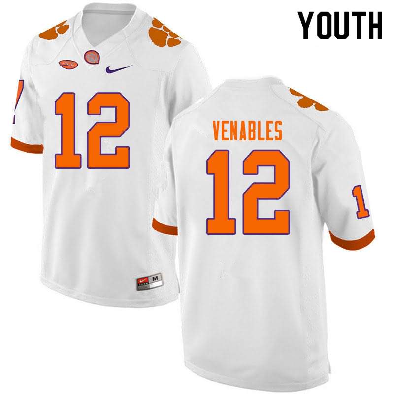 Youth Clemson Tigers Tyler Venables #12 Colloge White NCAA Game Football Jersey Hot XOB02N3H