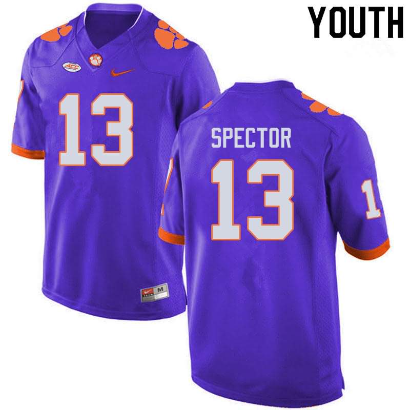 Youth Clemson Tigers Brannon Spector #13 Colloge Purple NCAA Game Football Jersey Official YRZ07N5U