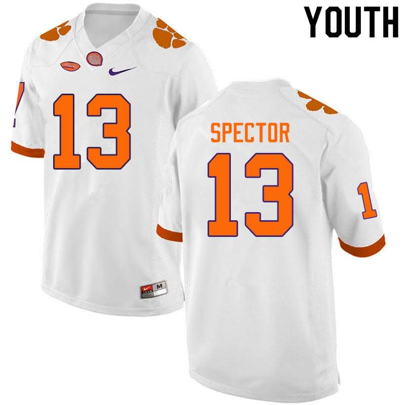 Youth Clemson Tigers Brannon Spector #13 Colloge White NCAA Game Football Jersey Freeshipping ADL15N7F