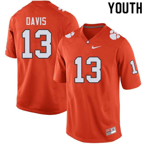 Youth Clemson Tigers Tyler Davis #13 Colloge Orange NCAA Elite Football Jersey Breathable HNB61N2K