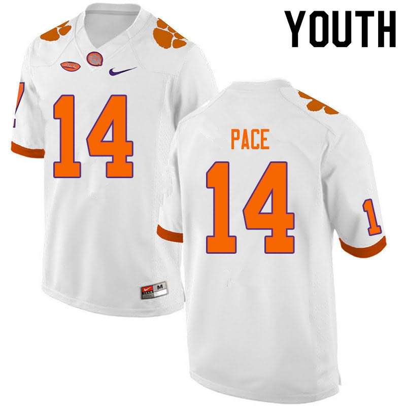Youth Clemson Tigers Kobe Pace #14 Colloge White NCAA Elite Football Jersey Style IWH07N0X