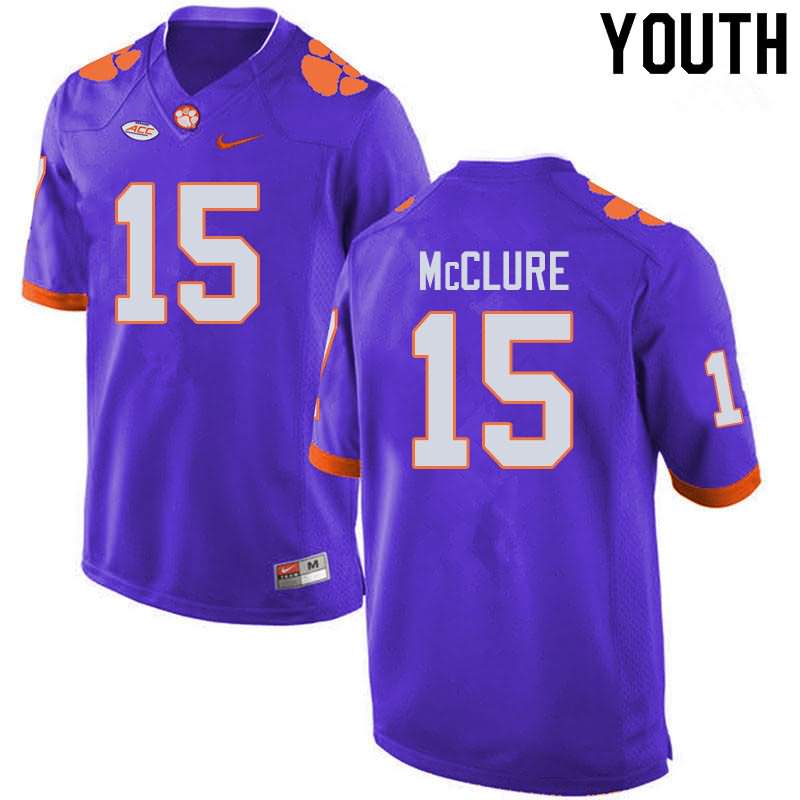 Youth Clemson Tigers Patrick McClure #15 Colloge Purple NCAA Game Football Jersey Athletic EZO72N2T