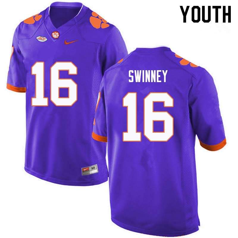 Youth Clemson Tigers Will Swinney #16 Colloge Purple NCAA Game Football Jersey Outlet ZRH38N4K