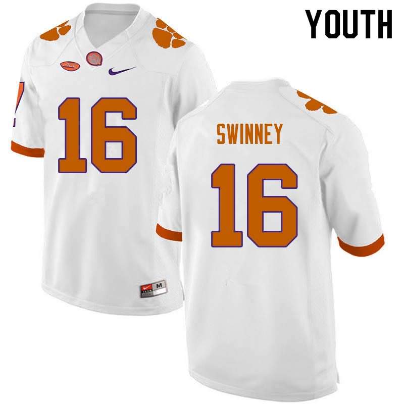 Youth Clemson Tigers Will Swinney #16 Colloge White NCAA Game Football Jersey Restock FDR30N3R