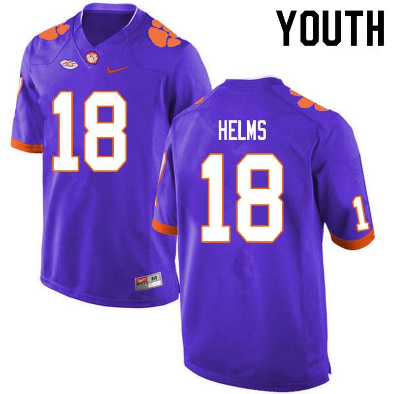 Youth Clemson Tigers Hunter Helms #18 Colloge Purple NCAA Game Football Jersey Top Deals EIG72N1C