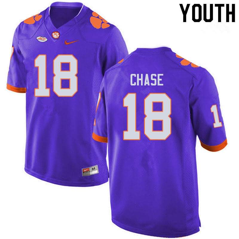 Youth Clemson Tigers T.J. Chase #18 Colloge Purple NCAA Game Football Jersey Top Quality TMY42N7P