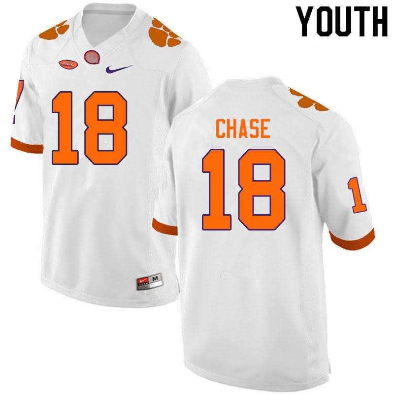 Youth Clemson Tigers T.J. Chase #18 Colloge White NCAA Game Football Jersey OG OVT65N6X