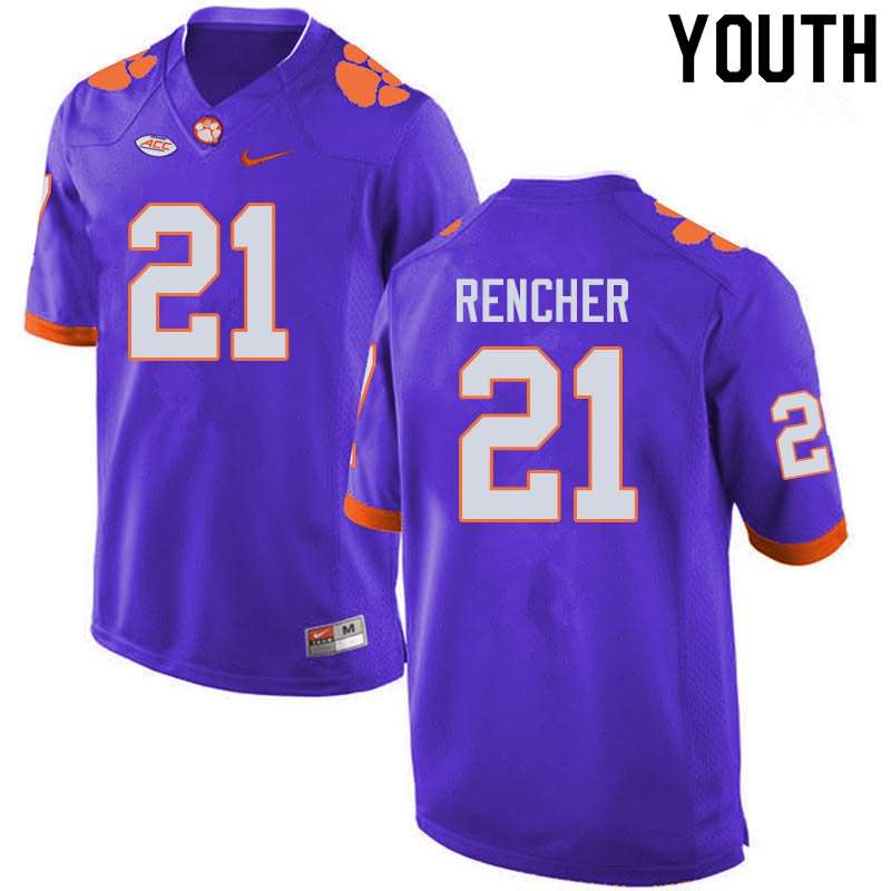 Youth Clemson Tigers Darien Rencher #21 Colloge Purple NCAA Game Football Jersey Athletic LOD18N2X