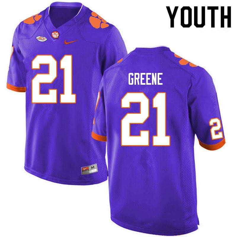 Youth Clemson Tigers Malcolm Greene #21 Colloge Purple NCAA Game Football Jersey Customer TWR46N5S