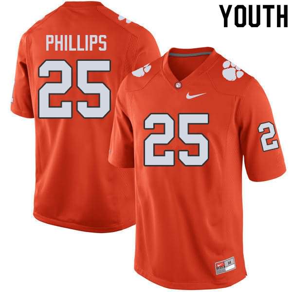 Youth Clemson Tigers Jalyn Phillips #25 Colloge Orange NCAA Game Football Jersey Authentic KBN67N5H