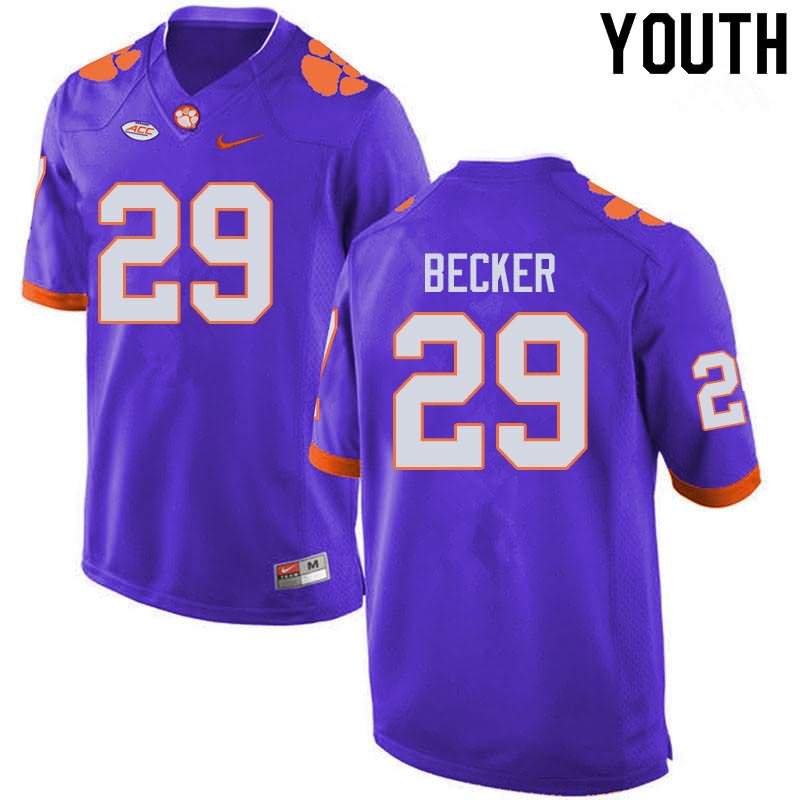 Youth Clemson Tigers Michael Becker #29 Colloge Purple NCAA Game Football Jersey Real VGQ26N0T