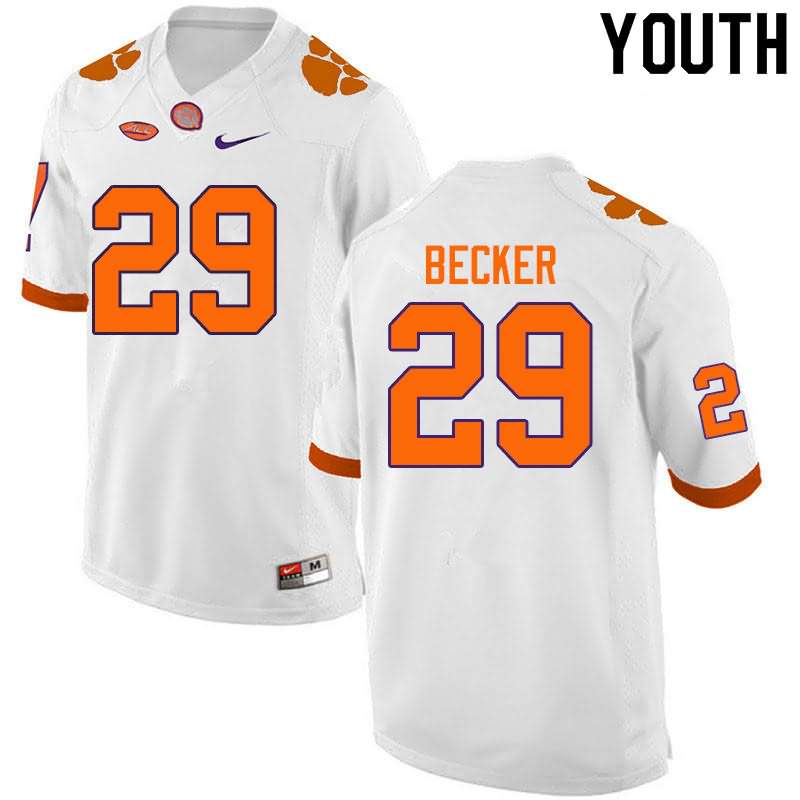 Youth Clemson Tigers Michael Becker #29 Colloge White NCAA Game Football Jersey Anti-slip BVZ45N4Y