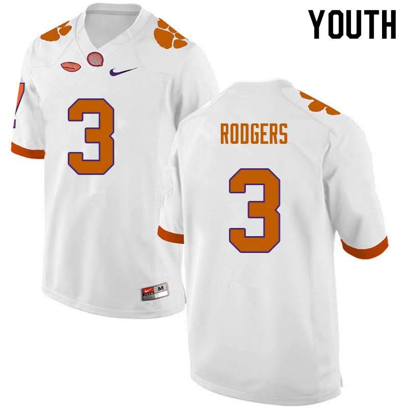Youth Clemson Tigers Amari Rodgers #3 Colloge White NCAA Game Football Jersey June CGD74N3P