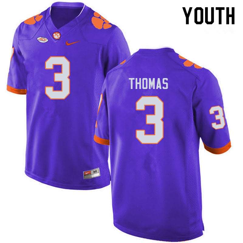 Youth Clemson Tigers Xavier Thomas #3 Colloge Purple NCAA Game Football Jersey Super Deals SRV20N0T
