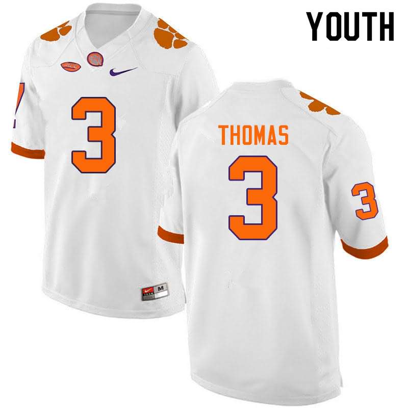 Youth Clemson Tigers Xavier Thomas #3 Colloge White NCAA Game Football Jersey High Quality HZE18N6J