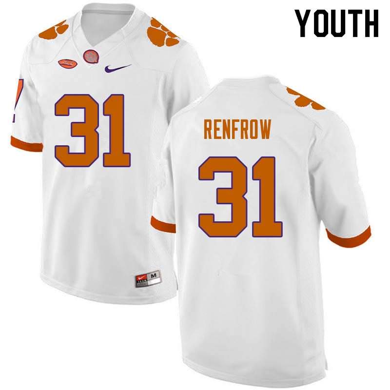Youth Clemson Tigers Cole Renfrow #31 Colloge White NCAA Game Football Jersey Latest HBX72N5X