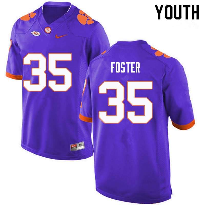 Youth Clemson Tigers Justin Foster #35 Colloge Purple NCAA Game Football Jersey October UDO27N2M