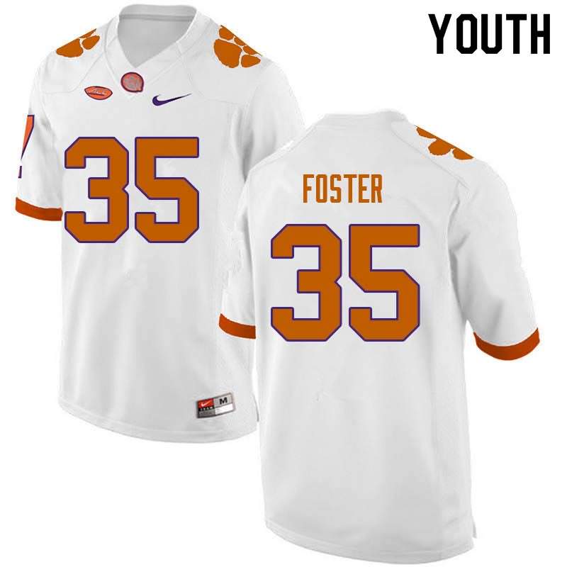 Youth Clemson Tigers Justin Foster #35 Colloge White NCAA Game Football Jersey Freeshipping ZIV86N5X