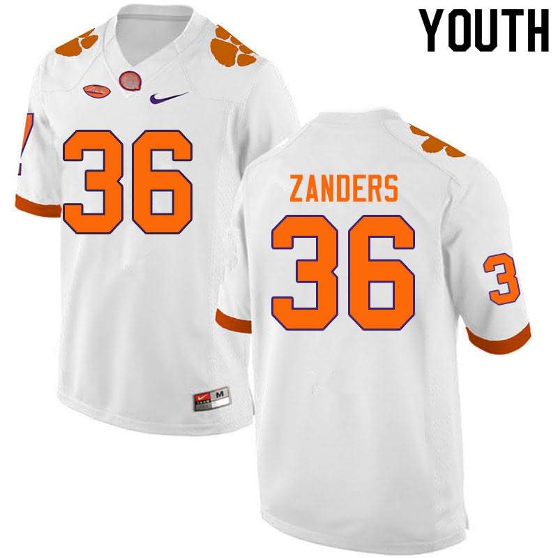 Youth Clemson Tigers Lannden Zanders #36 Colloge White NCAA Game Football Jersey Version BUE51N6D