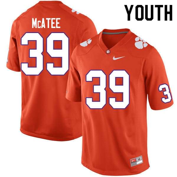 Youth Clemson Tigers Bubba McAtee #39 Colloge Orange NCAA Game Football Jersey September UAL22N5E