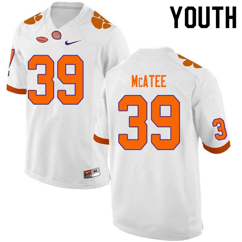 Youth Clemson Tigers Bubba McAtee #39 Colloge White NCAA Game Football Jersey Designated VXZ37N4J