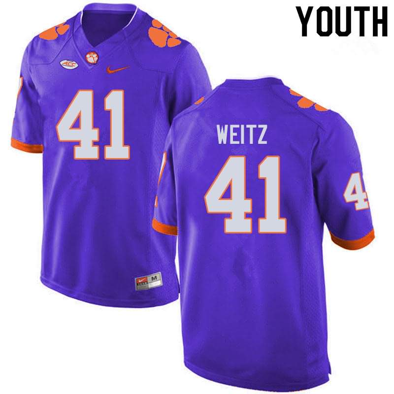 Youth Clemson Tigers Jonathan Weitz #41 Colloge Purple NCAA Game Football Jersey May RDG43N7H