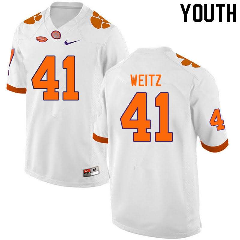 Youth Clemson Tigers Jonathan Weitz #41 Colloge White NCAA Game Football Jersey Style HRJ20N6V