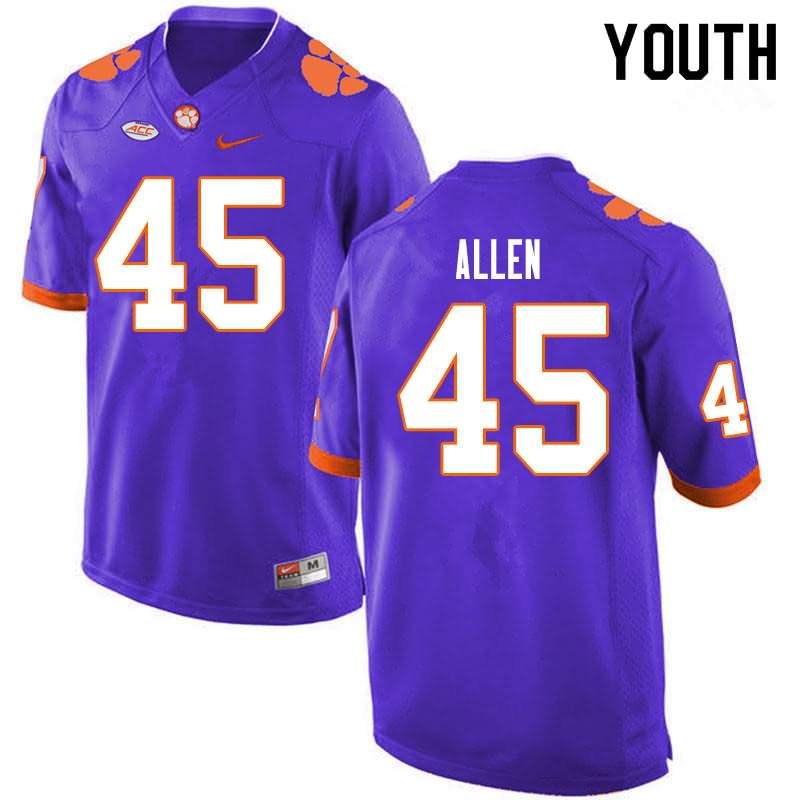 Youth Clemson Tigers Sergio Allen #45 Colloge Purple NCAA Game Football Jersey Trade DSV13N6L