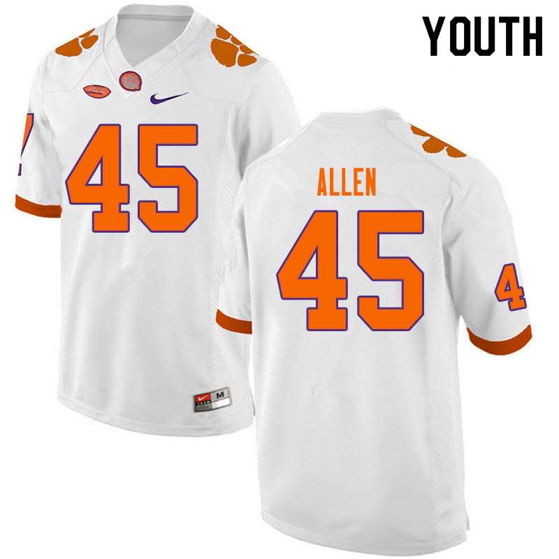 Youth Clemson Tigers Sergio Allen #45 Colloge White NCAA Game Football Jersey Comfortable HOV83N4I