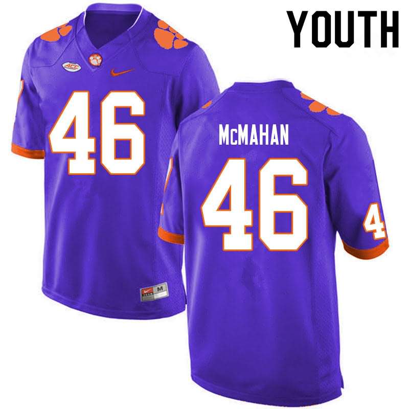 Youth Clemson Tigers Matt McMahan #46 Colloge Purple NCAA Game Football Jersey Lifestyle VKX18N5J