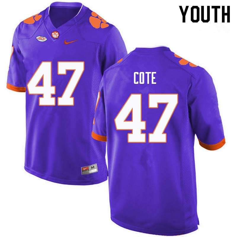 Youth Clemson Tigers Peter Cote #47 Colloge Purple NCAA Game Football Jersey In Stock HOX55N7N