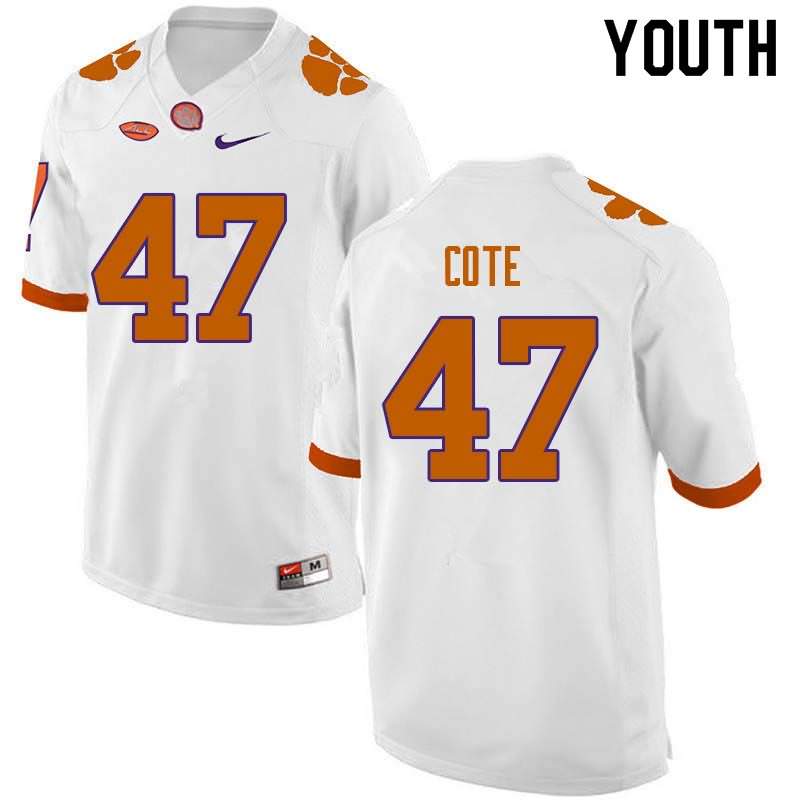 Youth Clemson Tigers Peter Cote #47 Colloge White NCAA Game Football Jersey Winter BEK85N8A