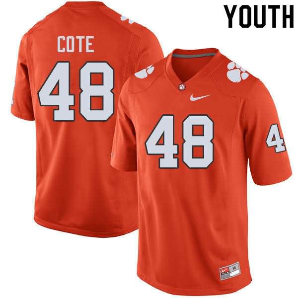 Youth Clemson Tigers David Cote #48 Colloge Orange NCAA Game Football Jersey Breathable GUW44N6Y
